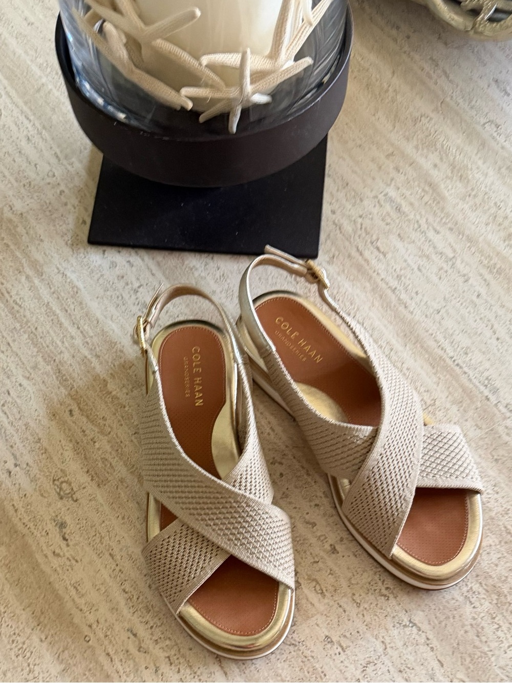 Cole Haan Taupe Crisscross Slingback Sandals
